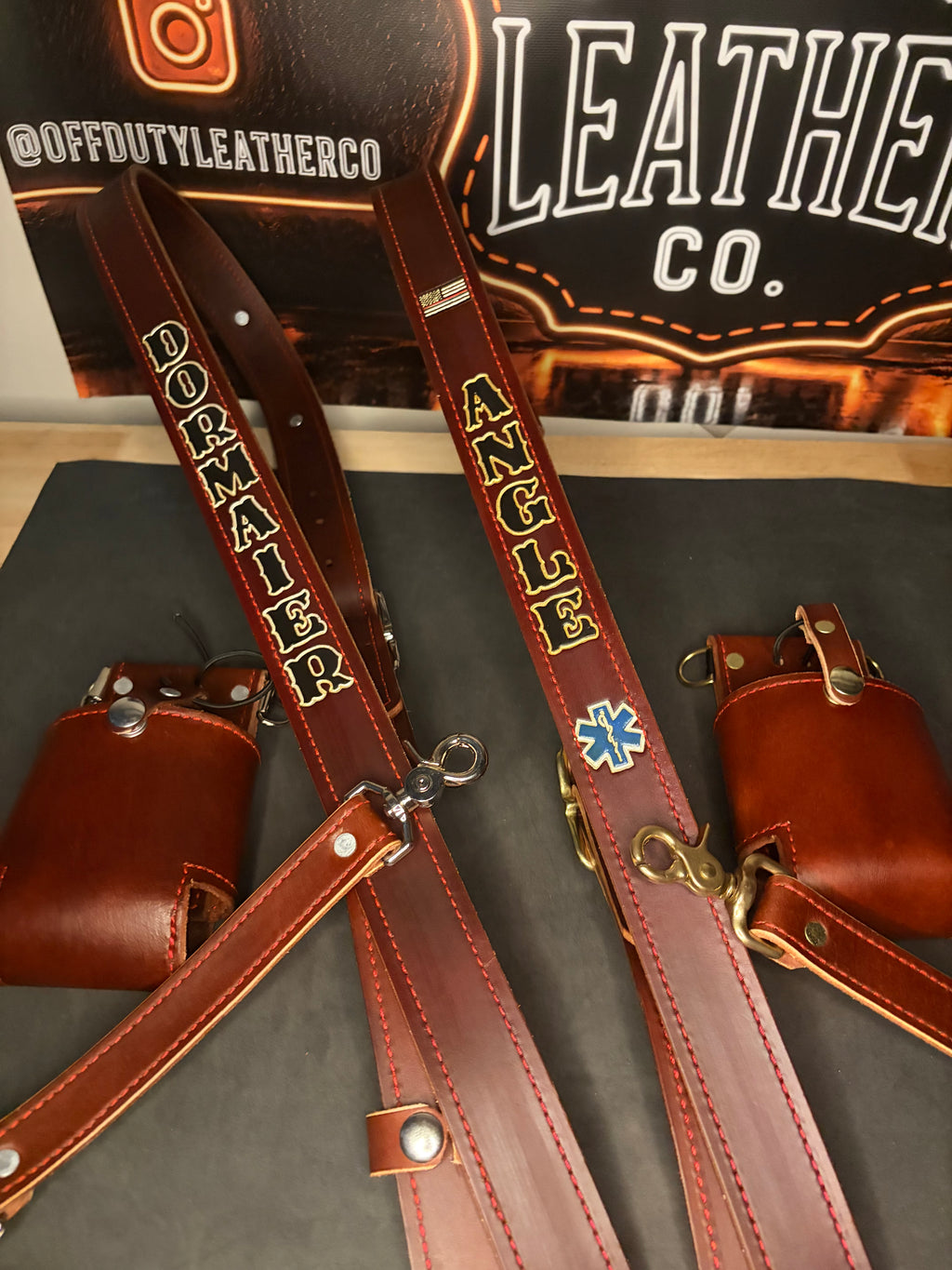 Custom Leather Firefighter Radio Strap & Bucket
